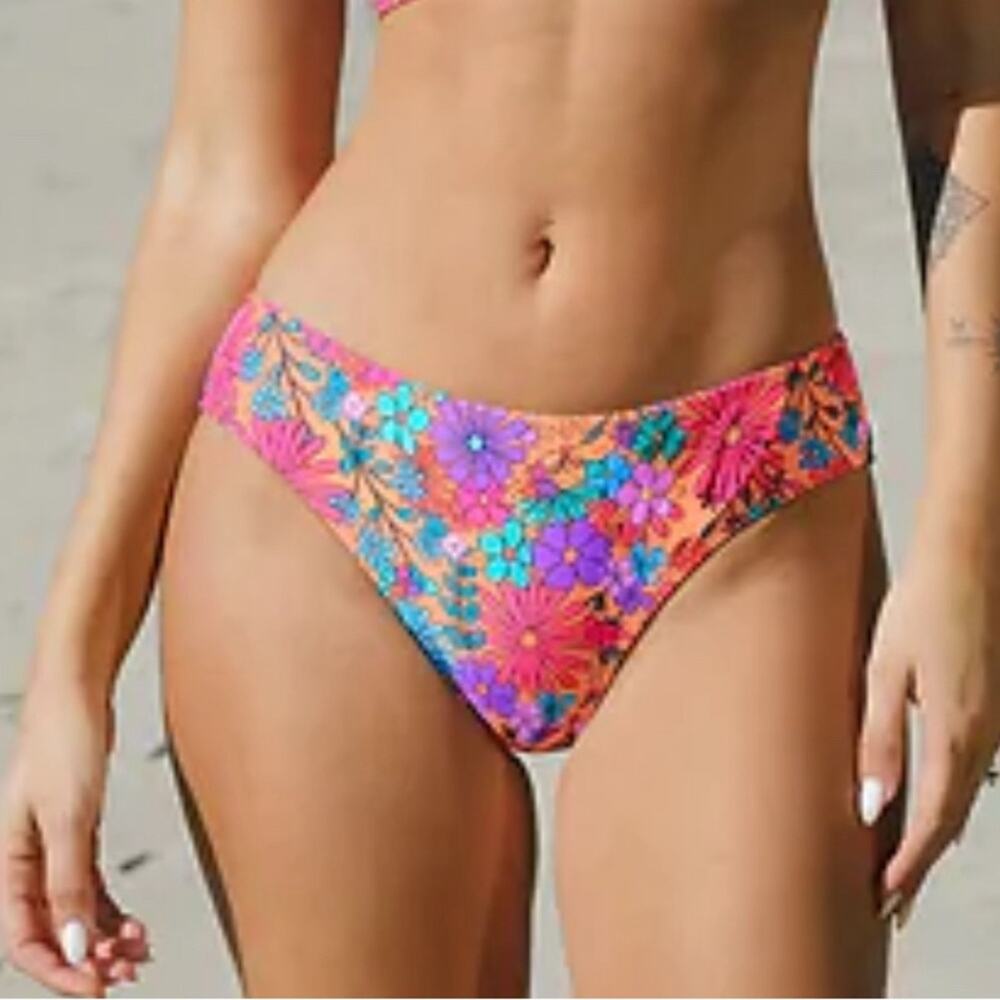 Cupshe Orange Floral Bikini Bottom with Purple & Blue Accents